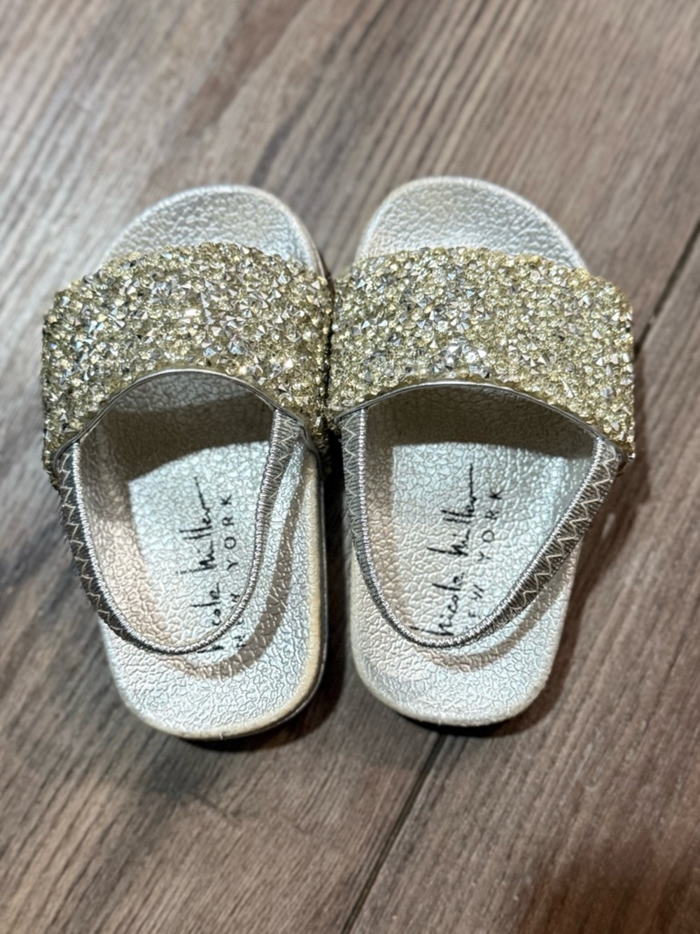 Nicole Miller New York Girls Gold Glitter Slide Sandals Size 3